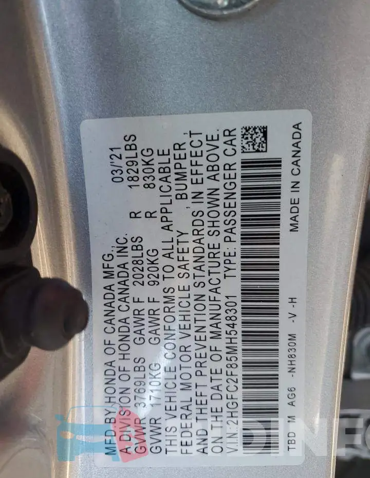 2HGFC2F85MH548301 Photo# 12