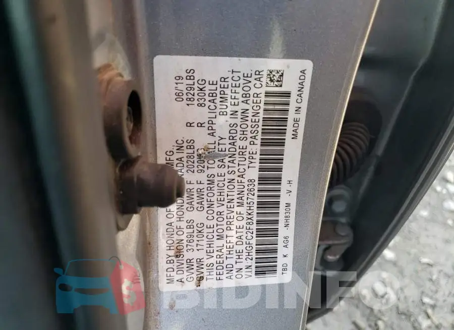 2HGFC2F8XKH572638 Photo# 12