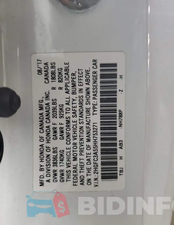 2HGFC3A55HH753271 Photo# 12