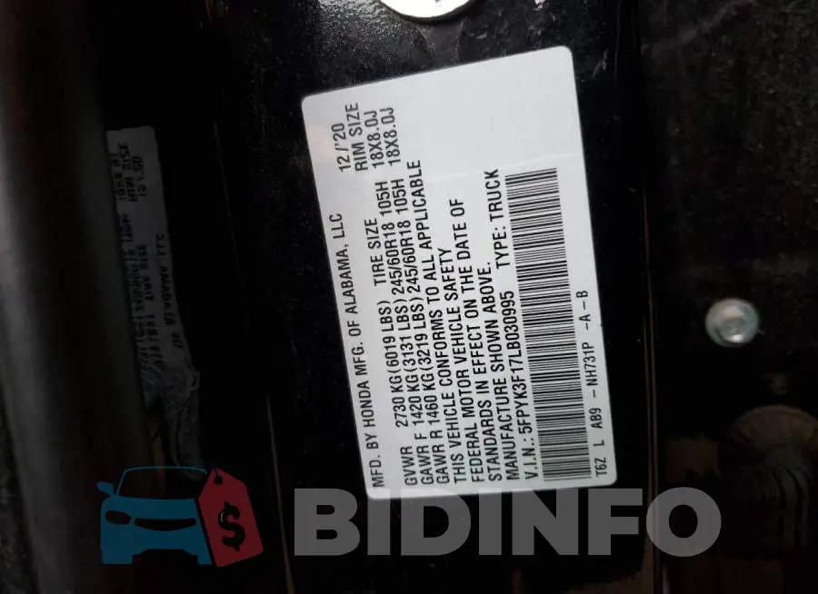 5FPYK3F17LB030995 Photo# 12