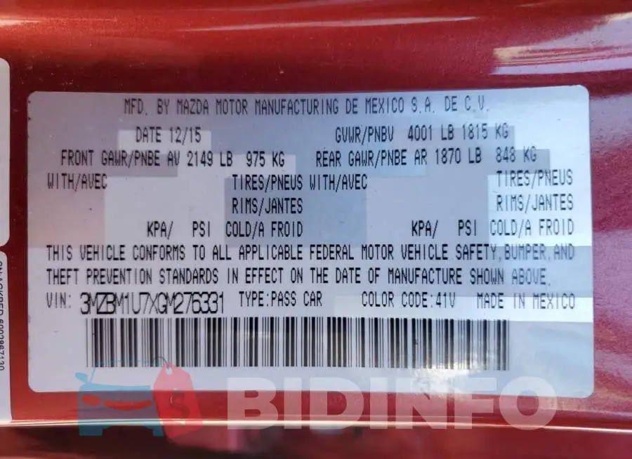 3MZBM1U7XGM276331 Photo# 12