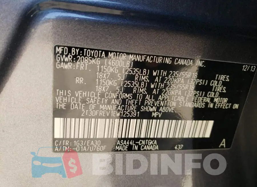 2T3DFREV1EW125391 Photo# 12