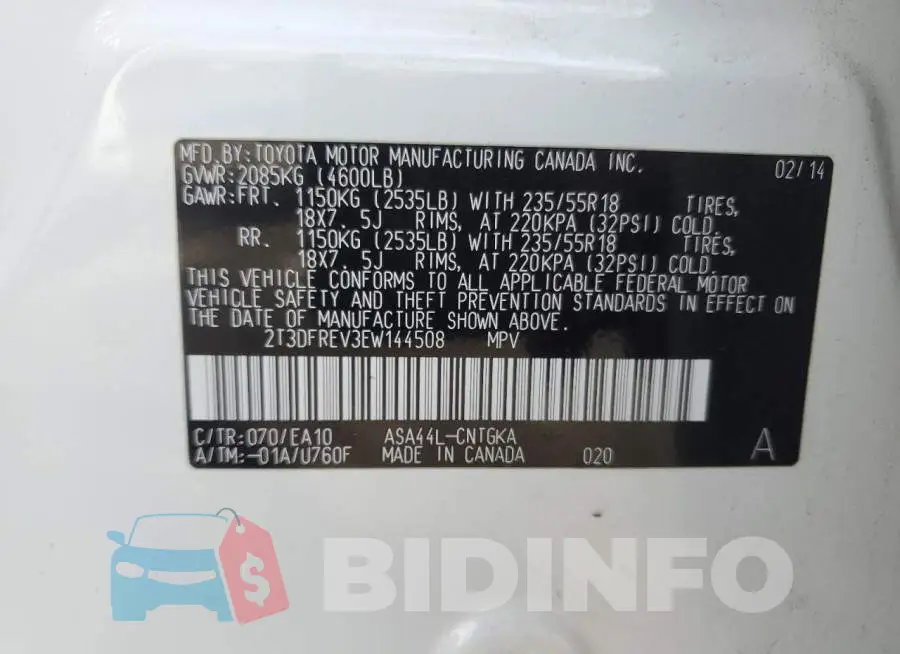 2T3DFREV3EW144508 Photo# 13