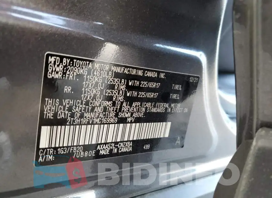 2T3H1RFV1MC169969 Photo# 13
