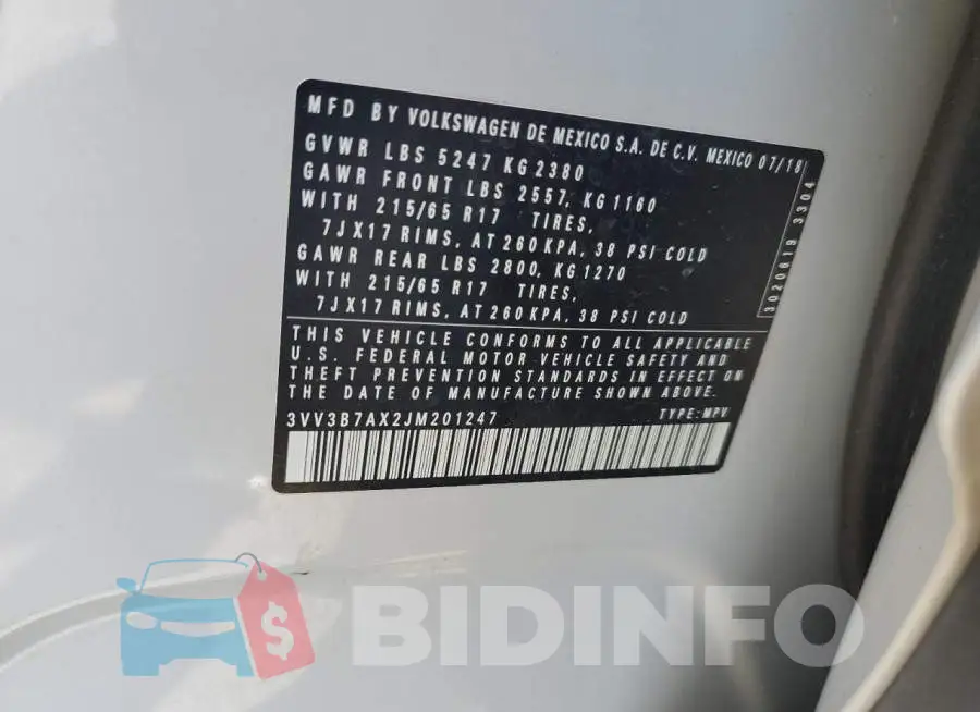 3VV3B7AX2JM201247 Photo# 13