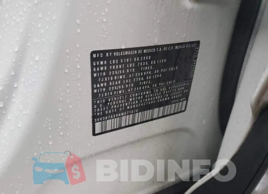 3VV3B7AX9NM071070 Photo# 13
