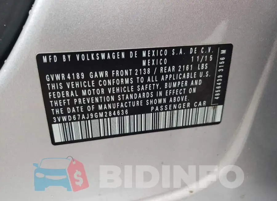 3VWD67AJ9GM284636 Photo# 13
