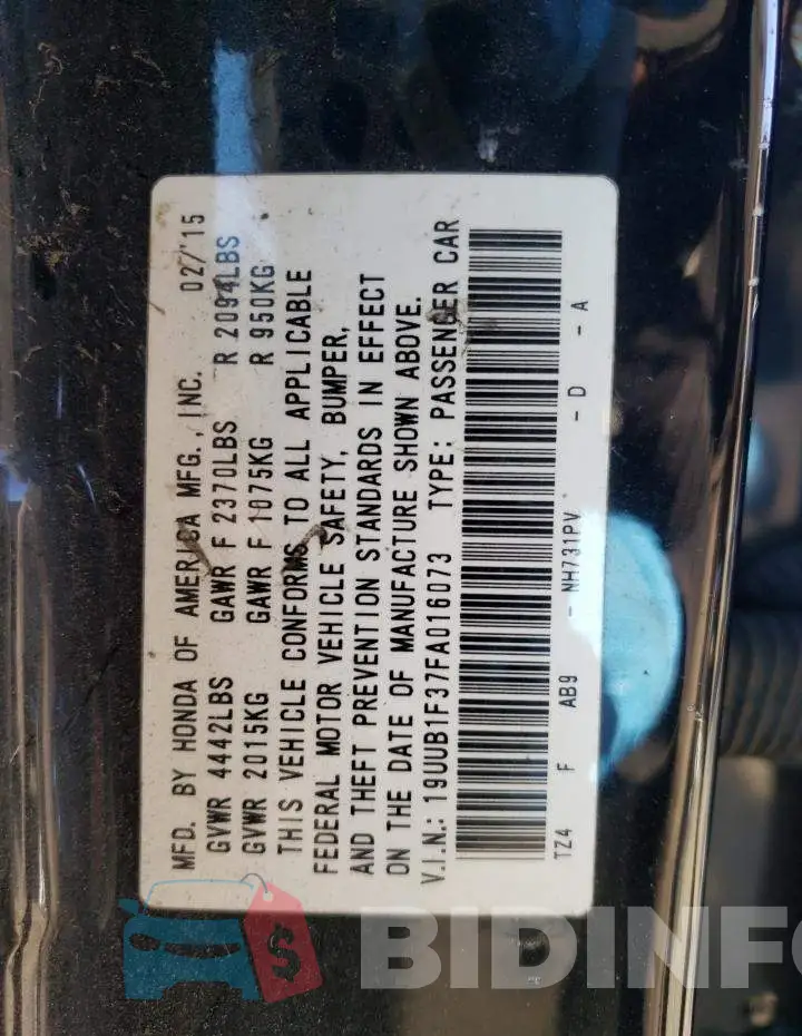 19UUB1F37FA016073 Photo# 12