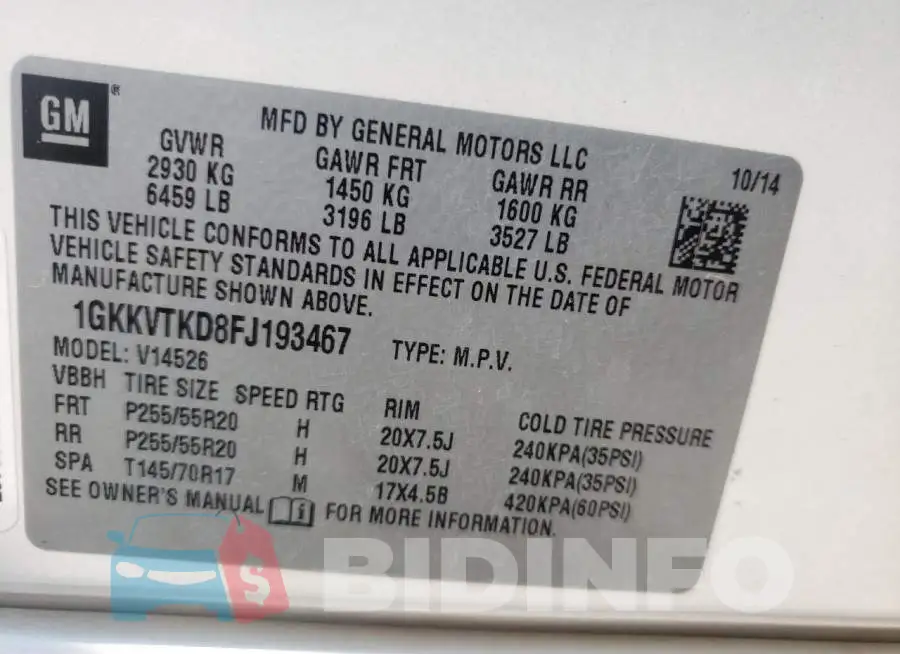 1GKKVTKD8FJ193467 Photo# 13