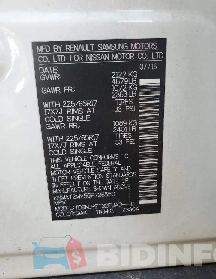 KNMAT2MV5GP726550 Photo# 12