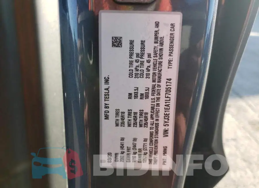 5YJ3E1EA1LF705174 Photo# 13
