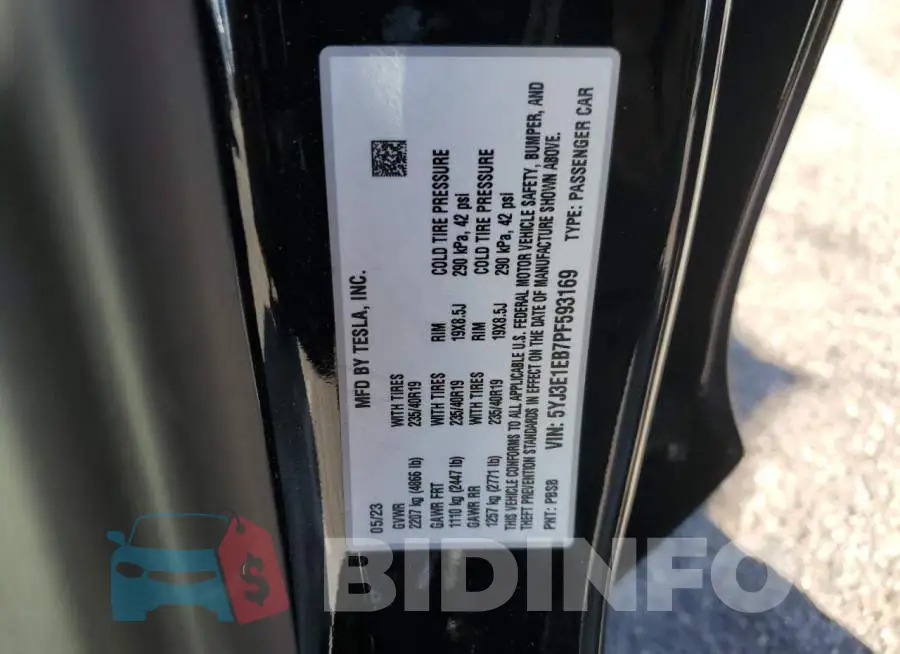 5YJ3E1EB7PF593169 Photo# 13