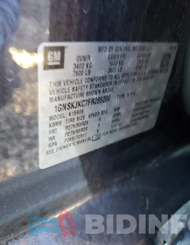 1GNSKJKC7FR285288 Photo# 12