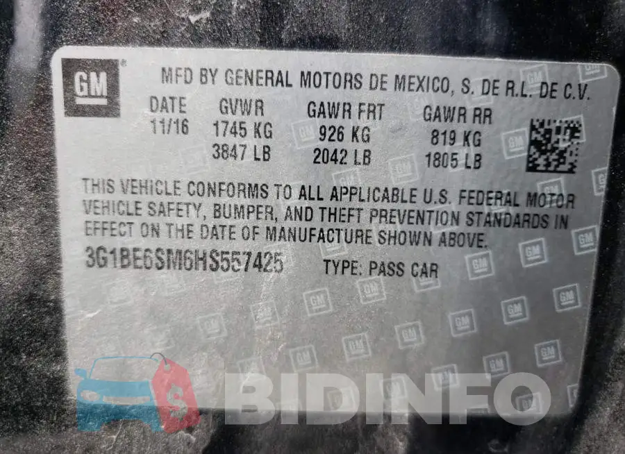 3G1BE6SM6HS557425 Photo# 12