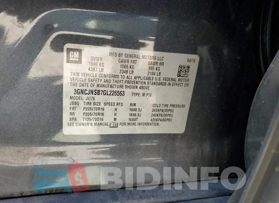 3GNCJNSB7GL226563 Photo# 13