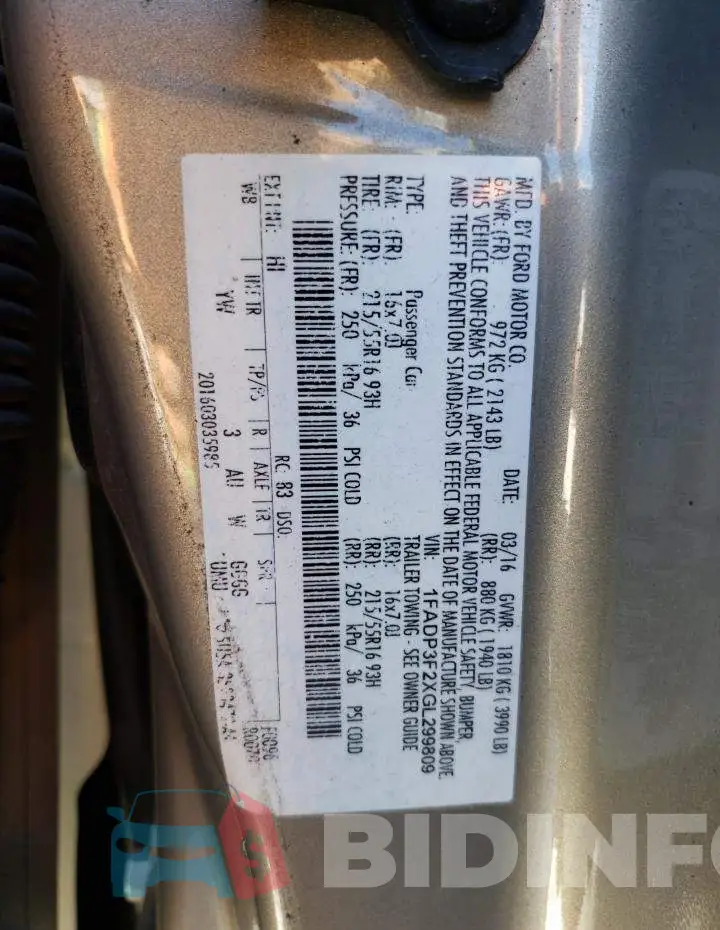 1FADP3F2XGL299809 Photo# 12