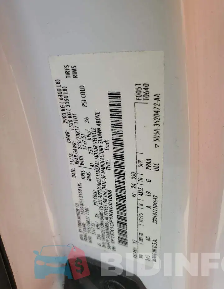 1FTEX1CP1KKC01008 Photo# 12