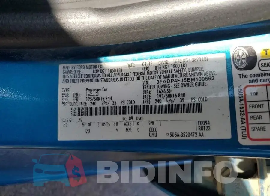 3FADP4FJ5EM100562 Photo# 12