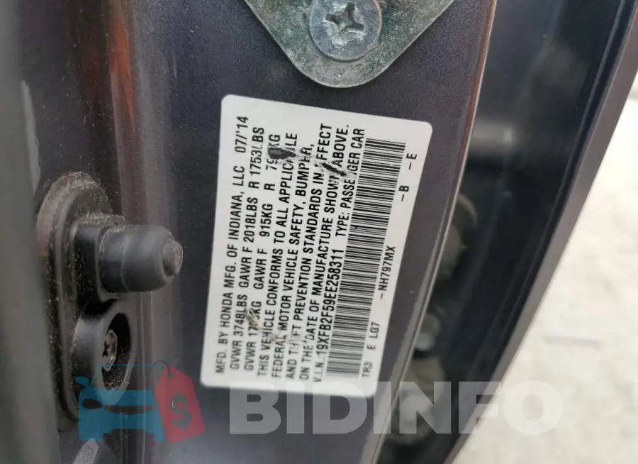 19XFB2F59EE258311 Photo# 12