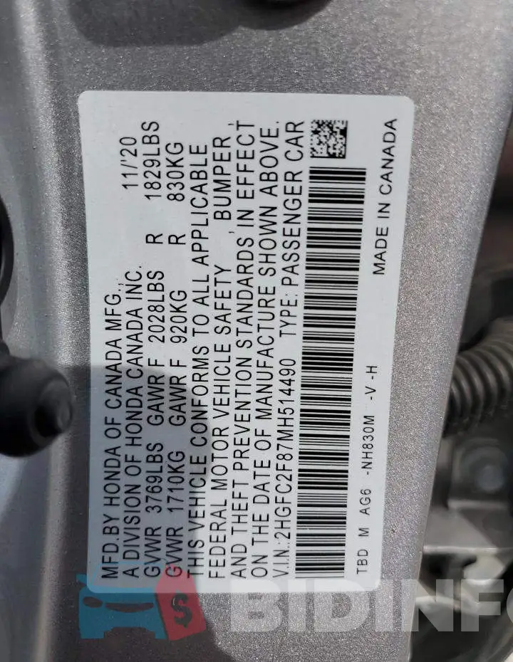 2HGFC2F87MH514490 Photo# 12