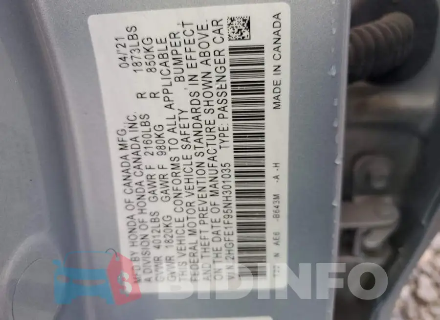 2HGFE1F95NH301035 Photo# 12