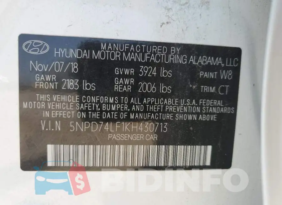 5NPD74LF1KH430713 Photo# 12
