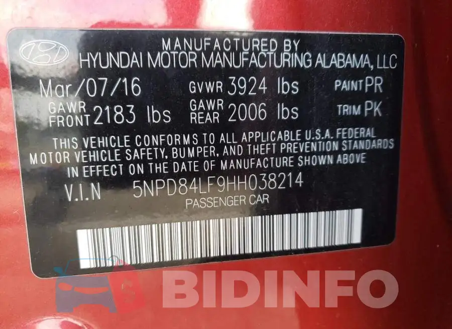 5NPD84LF9HH038214 Photo# 10