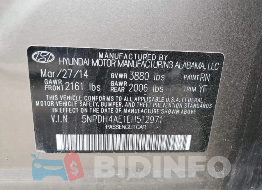 5NPDH4AE1EH512971 Photo# 12