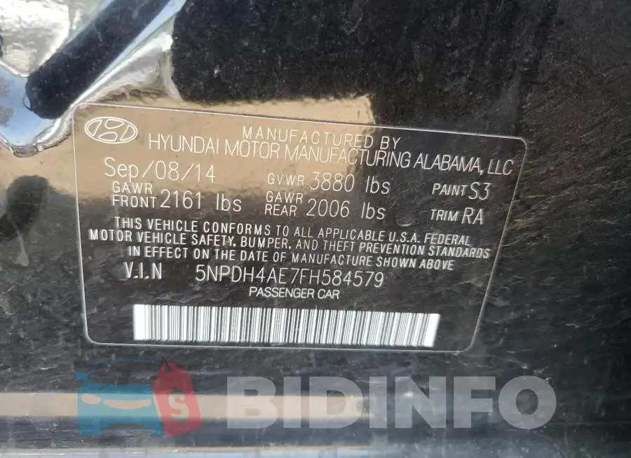 5NPDH4AE7FH584579 Photo# 12