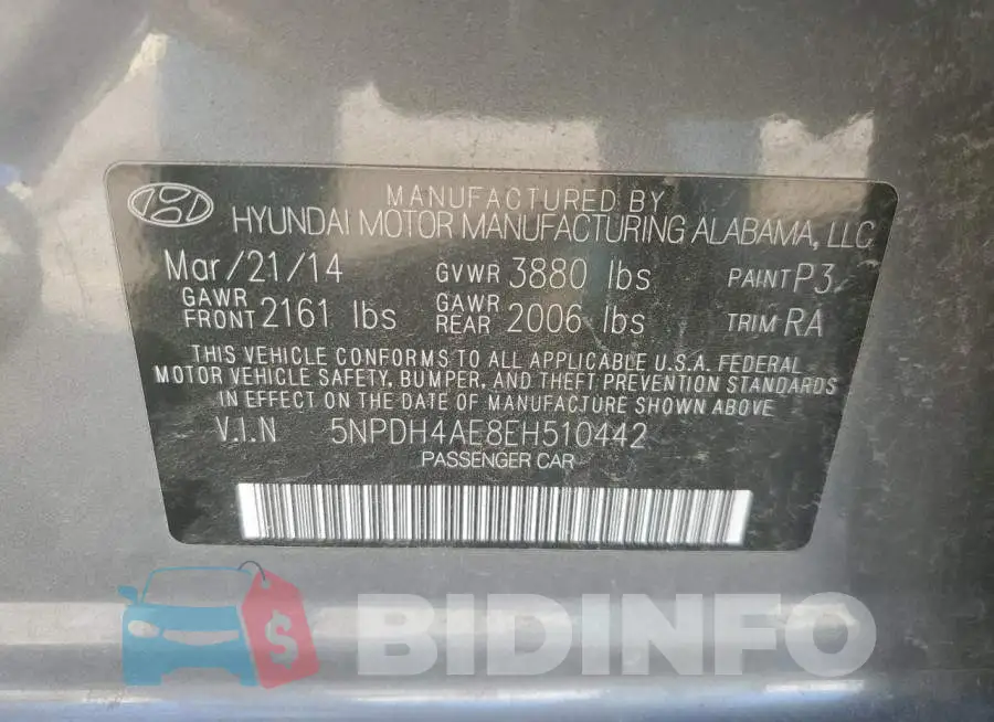5NPDH4AE8EH510442 Photo# 12