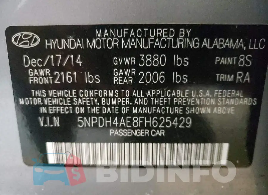 5NPDH4AE8FH625429 Photo# 12