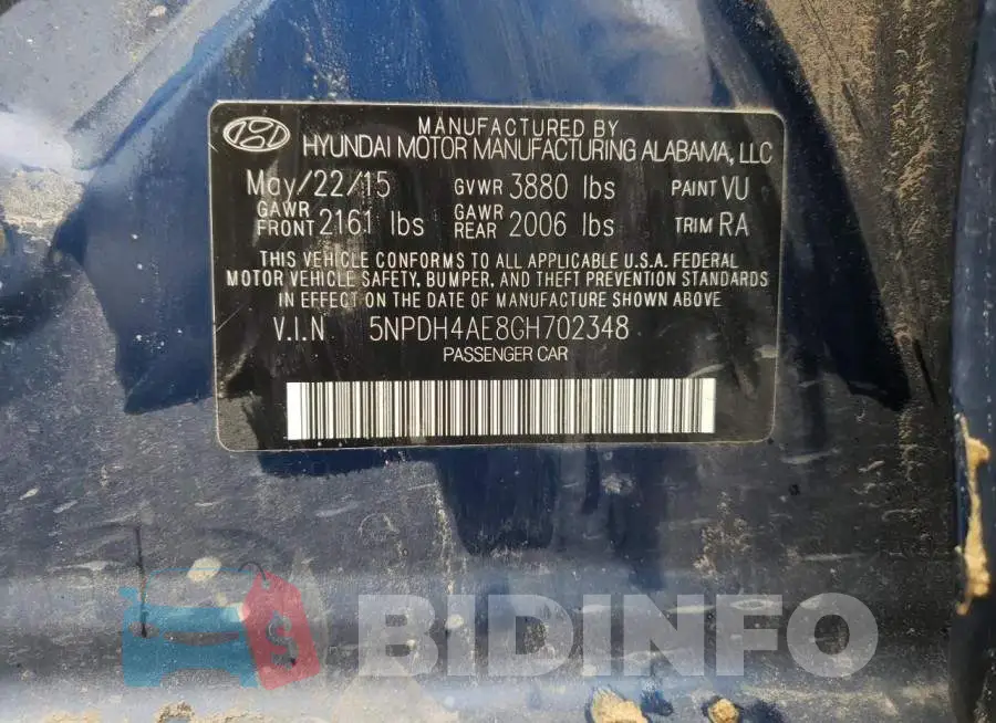 5NPDH4AE8GH702348 Photo# 13