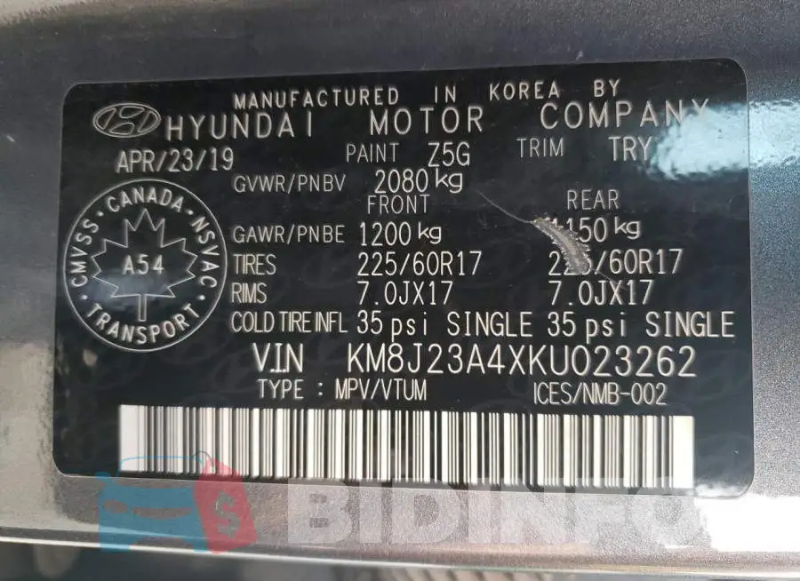 KM8J23A4XKU023262 Photo# 14
