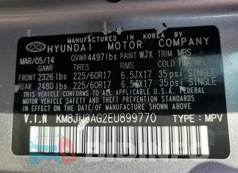 KM8JU3AG2EU899770 Photo# 12