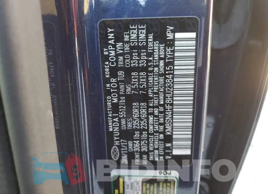 KM8SN4HF8HU238415 Photo# 14