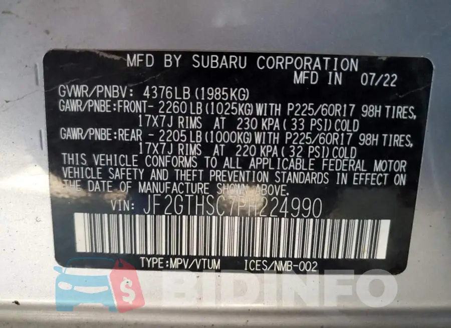 JF2GTHSC7PH224990 Photo# 13