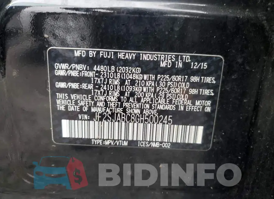 JF2SJABC8GH500245 Photo# 13