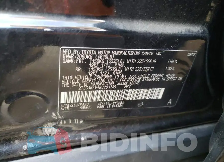 2T3C1RFV4NC201745 Photo# 14