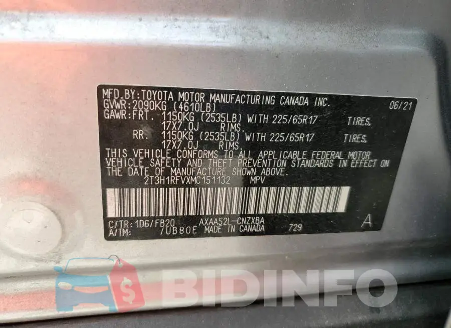 2T3H1RFVXMC151132 Photo# 13
