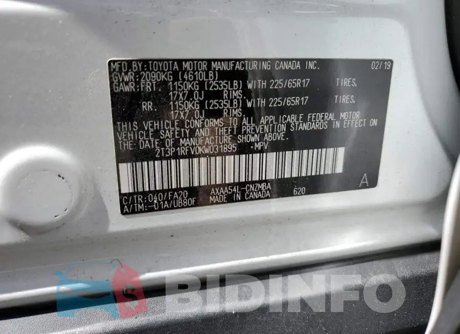 2T3P1RFV0KW031895 Photo# 13