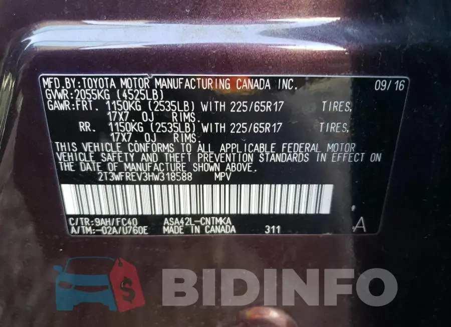 2T3WFREV3HW318588 Photo# 13