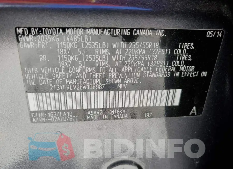 2T3YFREV2EW108987 Photo# 14