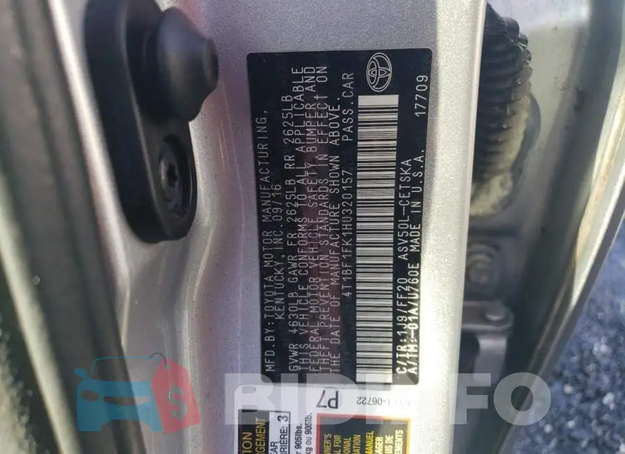 4T1BF1FK1HU320157 Photo# 11