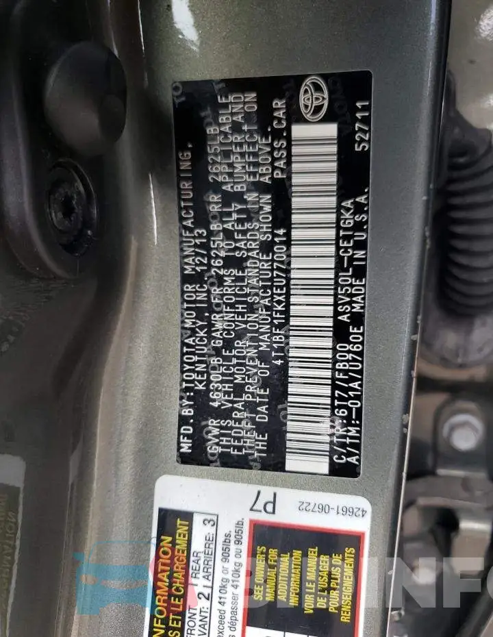 4T1BF1FKXEU770014 Photo# 12