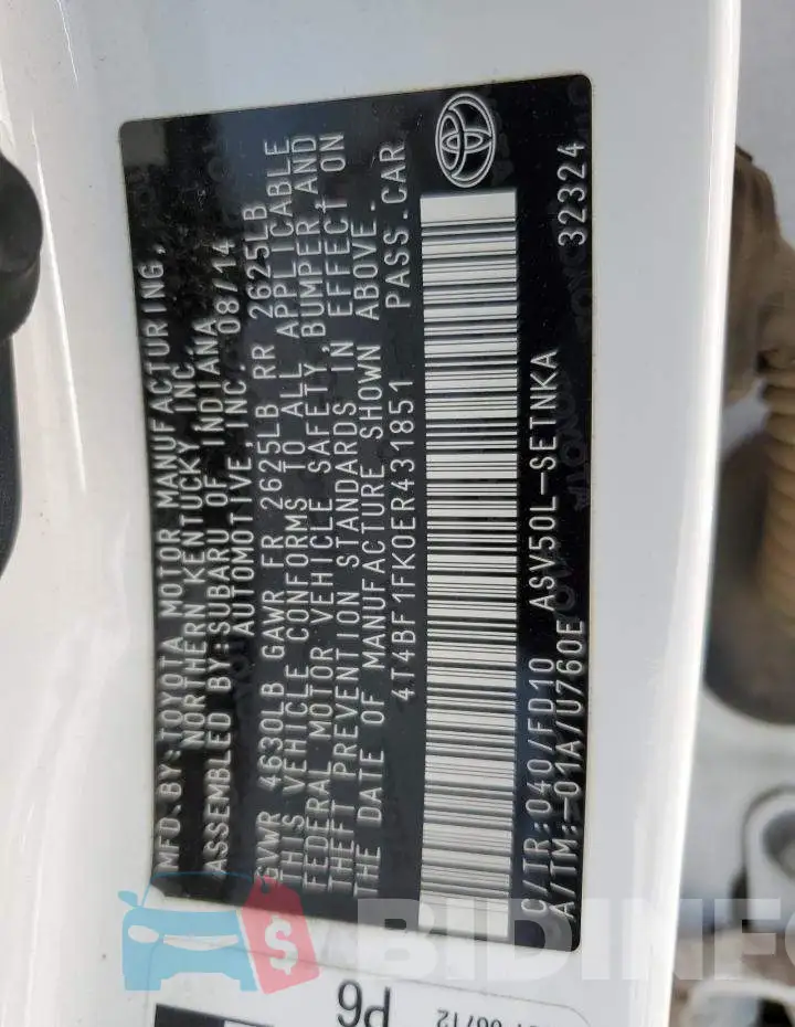 4T4BF1FK0ER431851 Photo# 13