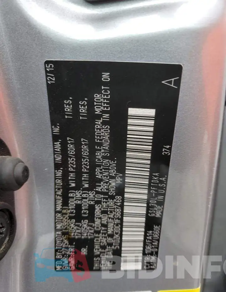 5TDZK3DC1FS687468 Photo# 12