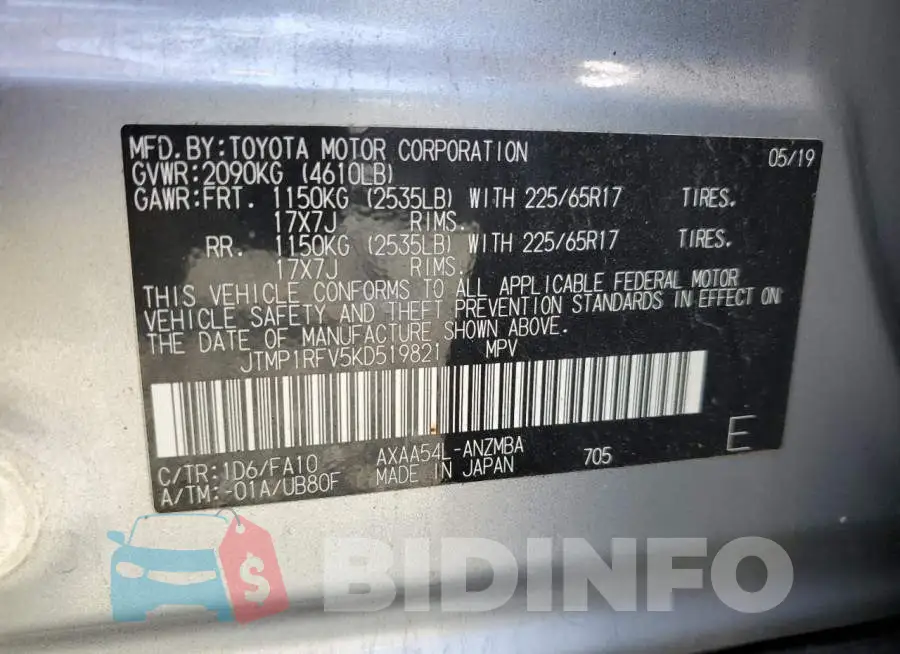 JTMP1RFV5KD519821 Photo# 13
