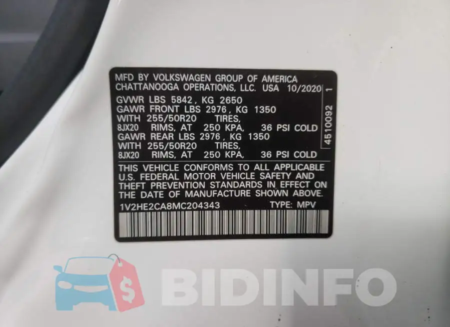 1V2HE2CA8MC204343 Photo# 12