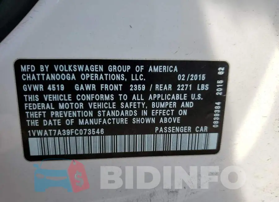 1VWAT7A39FC073546 Photo# 12