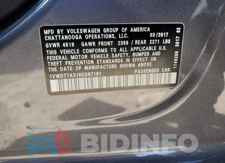 1VWDT7A31HC067191 Photo# 12